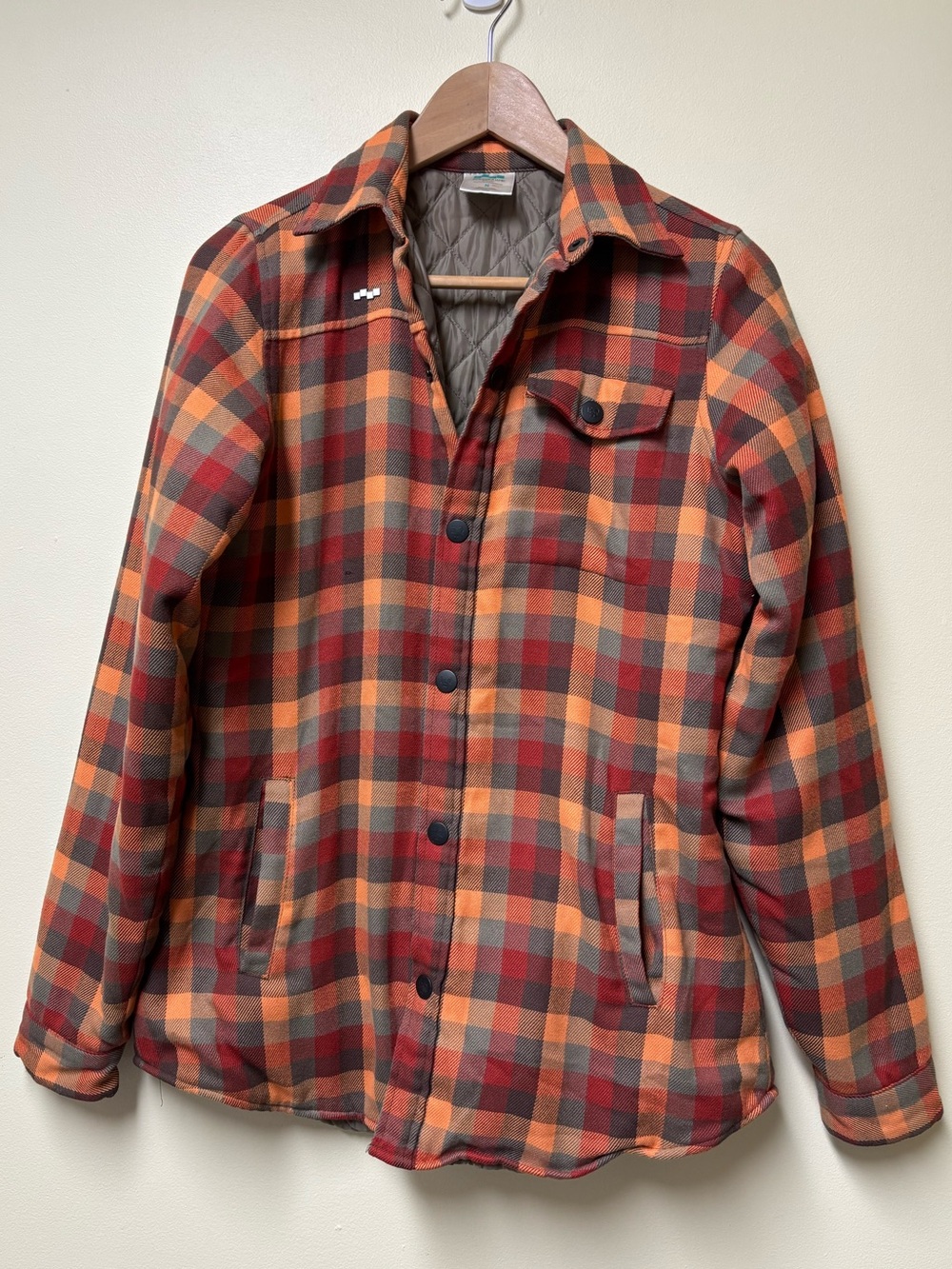 Foursquare Oversized Insulated Orange Red Grey Plaid Shacket Jacket - Small In g